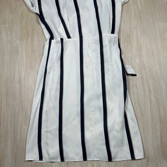 Equipment Striped Work Elegant Short Date Night Sleeve Wrap Midi Dress Medium - Picture 10 of 14